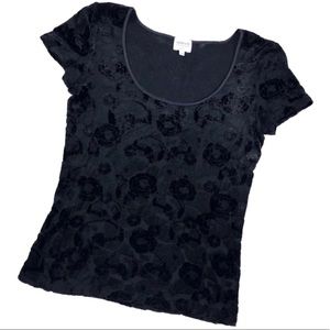 Armani Collezioni Black Velvet Floral Burnout Tee